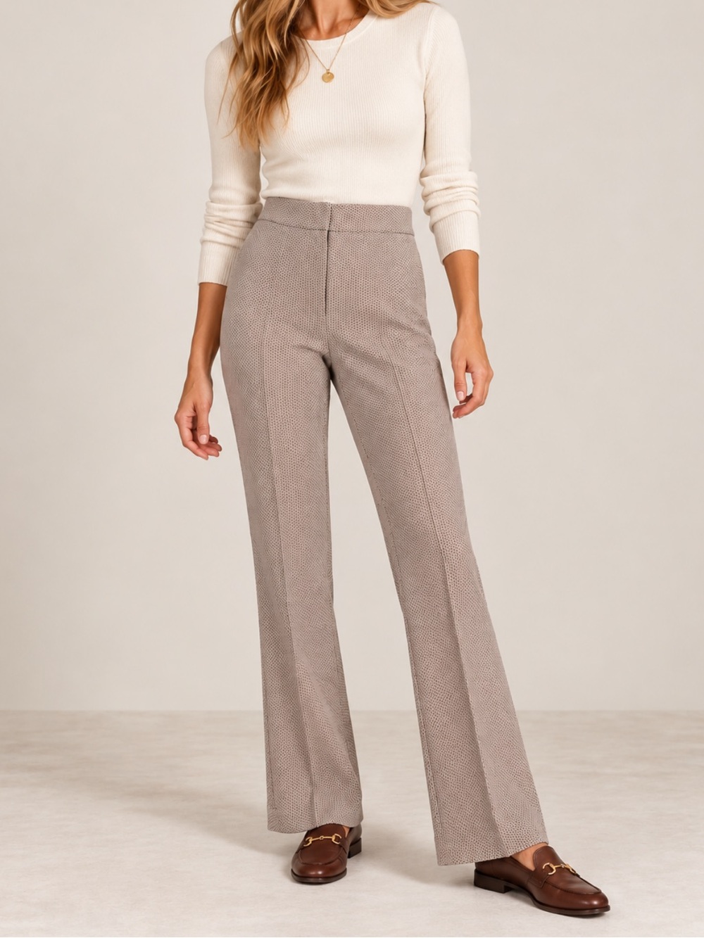 Akris Punto Women's Taupe Textured High-Rise Bootleg Pants